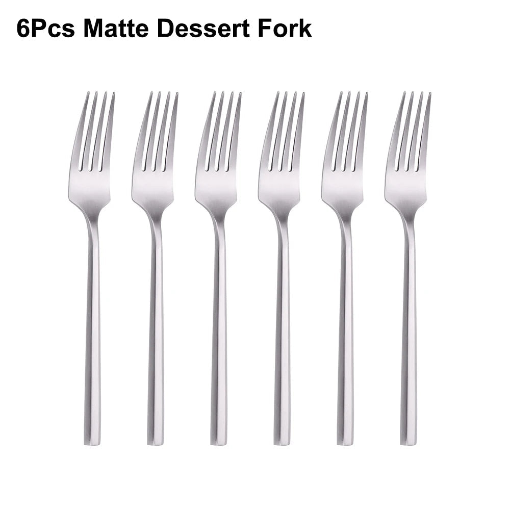 Stainless Steel Mirror / Matte Cutlery Set – 6/16/20 Piece Silver Flatware with Dinner Knives, Forks, Spoons & Dessert Utensils