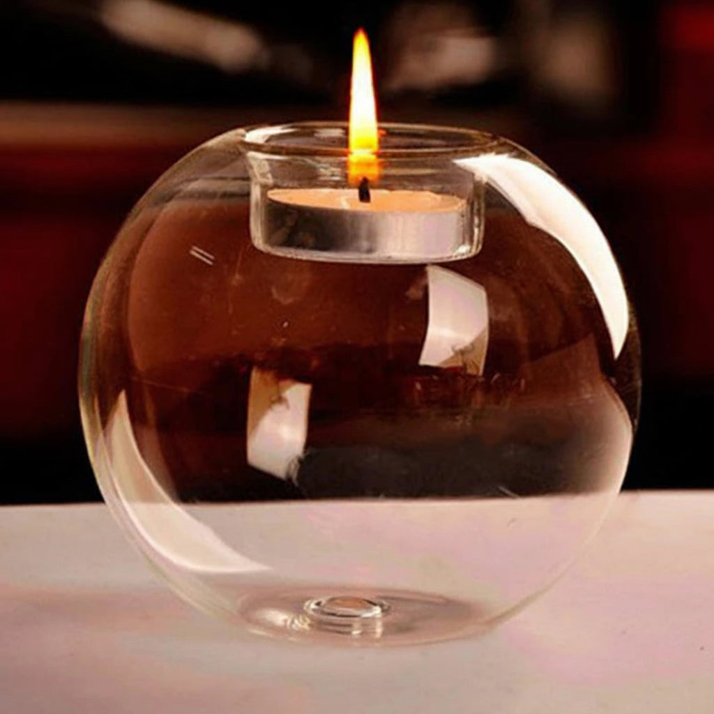 Lunelle Round Glass Tealight Candle Holder – Clear Globe Candle Holder for Home Décor