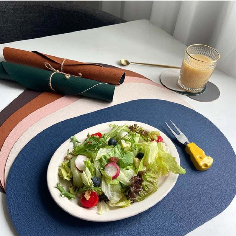 Hartwell Reversible Faux Leather Oval Table Mats – Double Sided Non Slip Washable Dining Placemats 4 Piece Set
