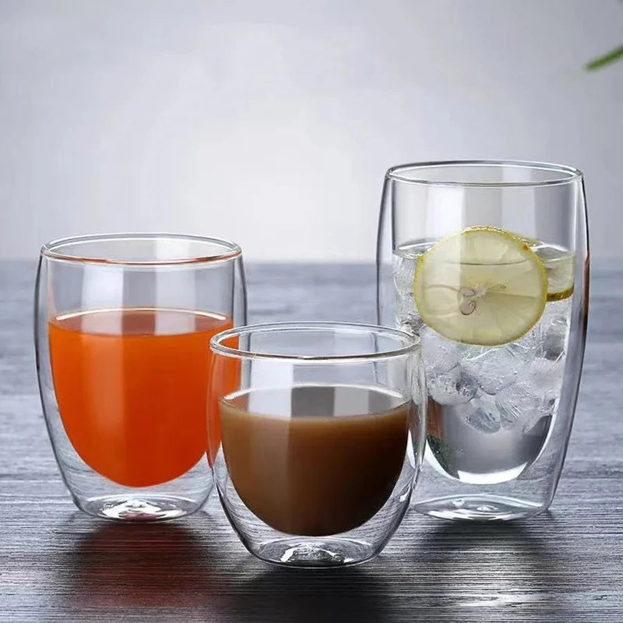 Double Glass Wall Heat Insulated Cup - Tea, Coffee, Espresso Glass Set - Various Sizes