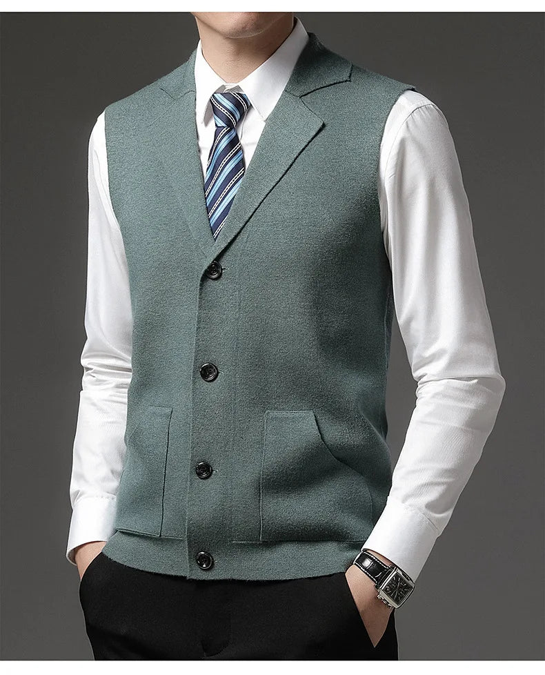 Men’s Knit Button-Up Waistcoat – Sleeveless Smart Vest for Layering, Office Wear & Formal Outfits