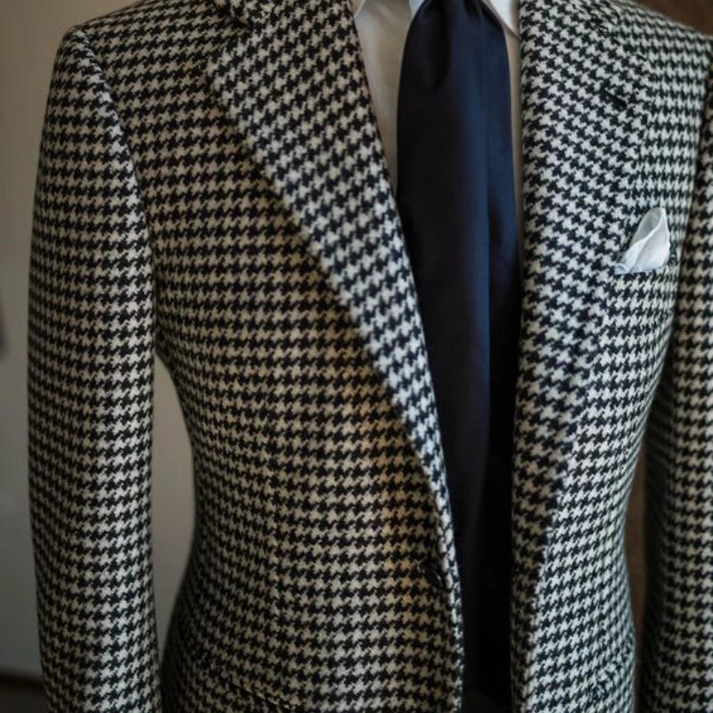 Wexford Men’s Houndstooth Slim Fit Jacket – Classic Notch Lapel Formal Jacket with Inside Pocket