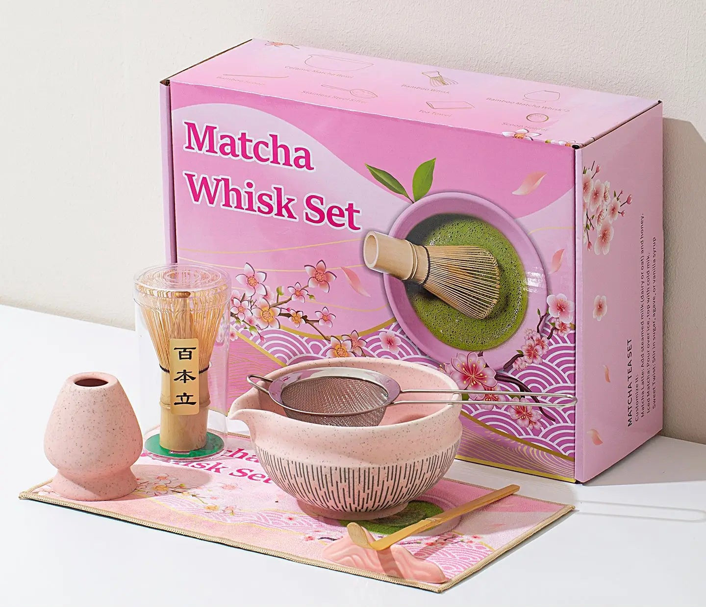 Yunari Japanese Matcha Tea Set – 5 Piece or 7 Piece Matcha Gift Set with Bamboo Whisk, Bowl and Sieve
