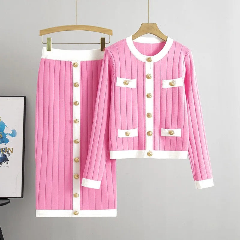 Women's Button-Detail Knit Cardigan & Skirt Two-Piece Set - Multiple Colours