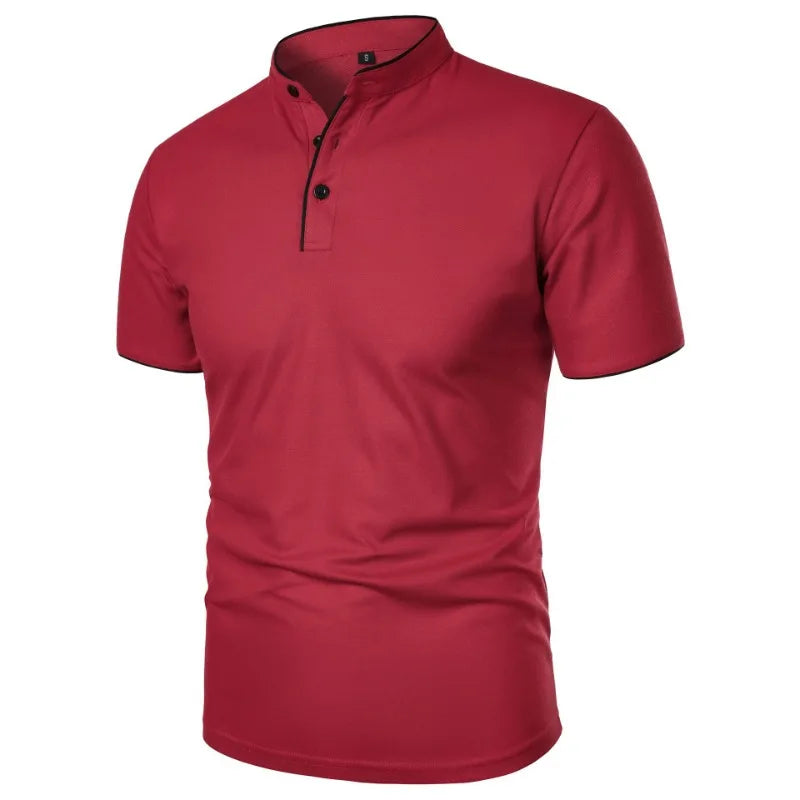 Men’s Mandarin Collar Polo Shirt – Short Sleeve Casual Buttoned Tee in 9 Colours for Everyday Comfort