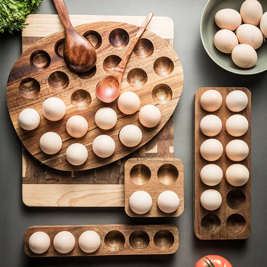 Acacia Wood Egg Holder Tray – 4, 6 or 12 Egg Storage Rack for Kitchen, Countertop or Fridge