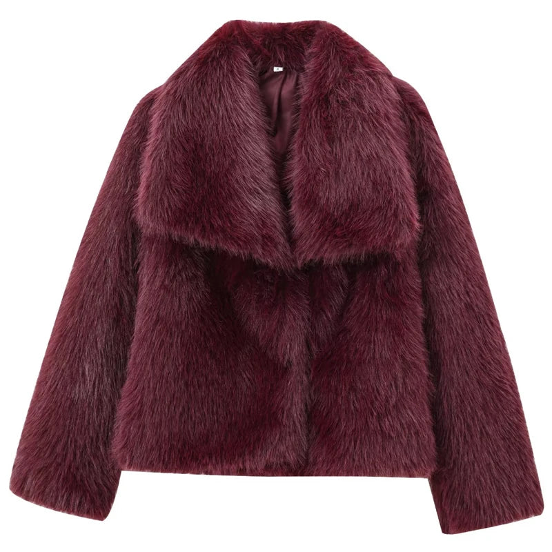 Velvessa Faux Fur Cropped Jacket – Soft Plush Winter Coat in Claret, Brown, Leopard, Black, Grey & White