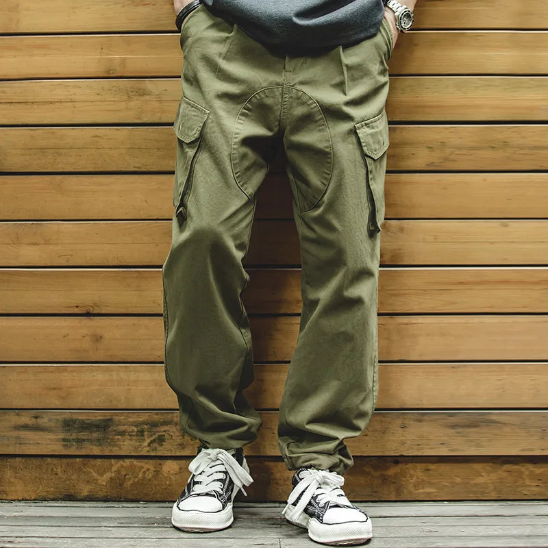 Men's Tactical Cargo Pants with Large Pockets – 100% Cotton Tapered Fit Streetwear Trousers in Khaki