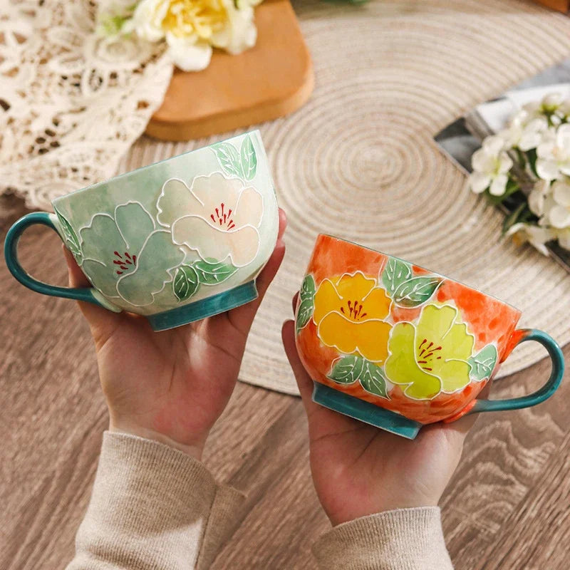 Summer Bloom Hand-Painted Ceramic Tea & Coffee Mug – 500ml