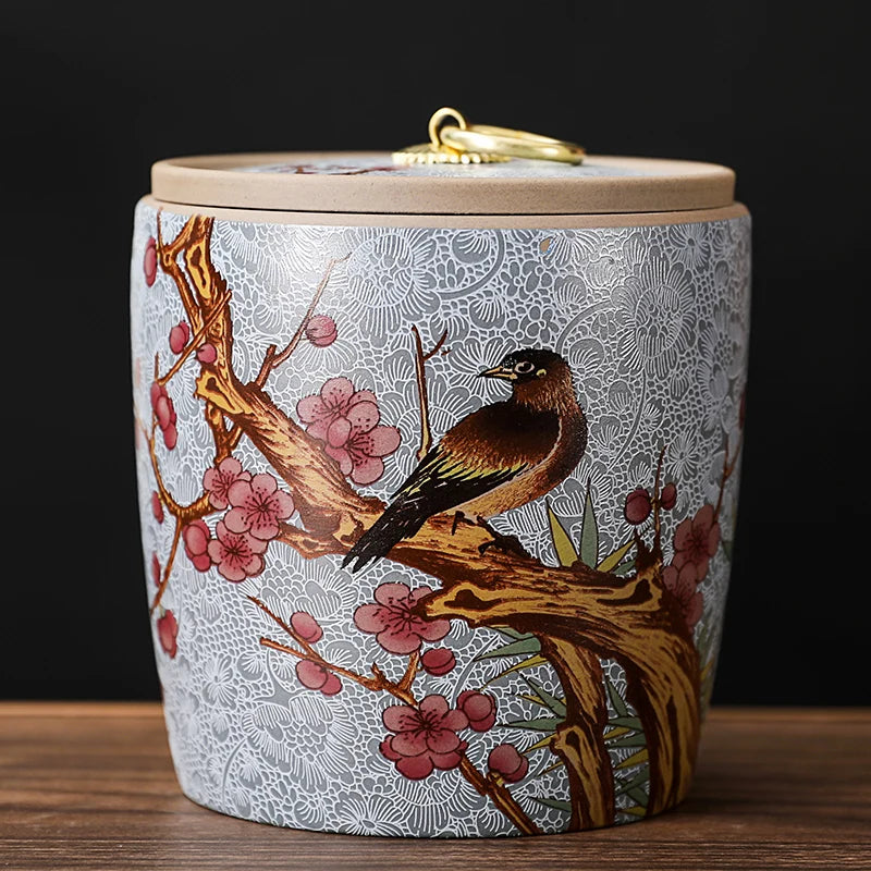 Meadow Ceramic Tea Caddy with Lid – Sealed Storage Jar