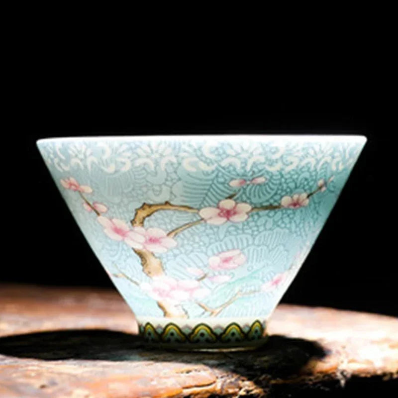 Hanamori Floral Ceramic Tea Bowl Gift Set – 6 Piece Small Tea Cups with Flower Design Gift Box Tea Set