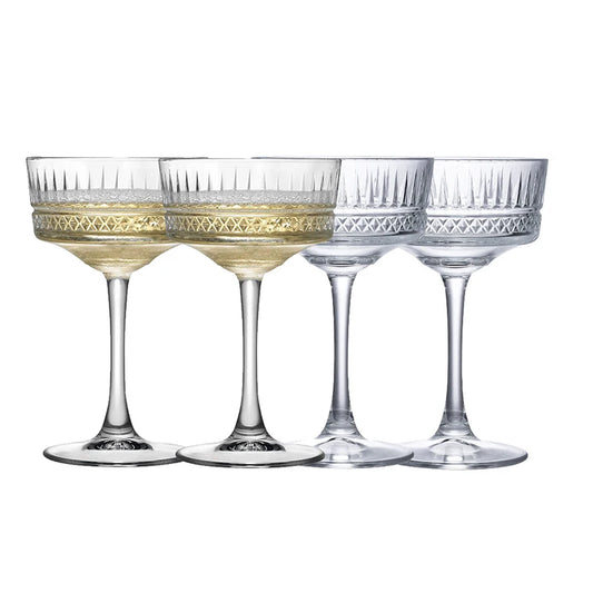 Lunara Vintage Champagne Glass Set of 4 – Embossed Cocktail & Prosecco Glasses