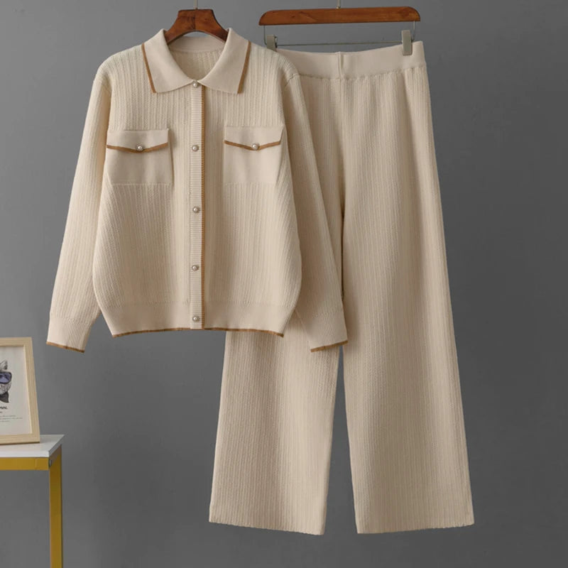 Classic Ribbed Knit 2-Piece Co-ord Set with Contrasting Pocket Detailing