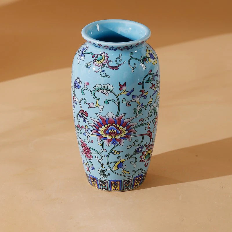 Seravelle Floral Ceramic Vase – Decorative Flower Vase for Living Room, Table Centrepiece & Home Décor (Red, Blue, Light Blue , Ivory & Yellow)