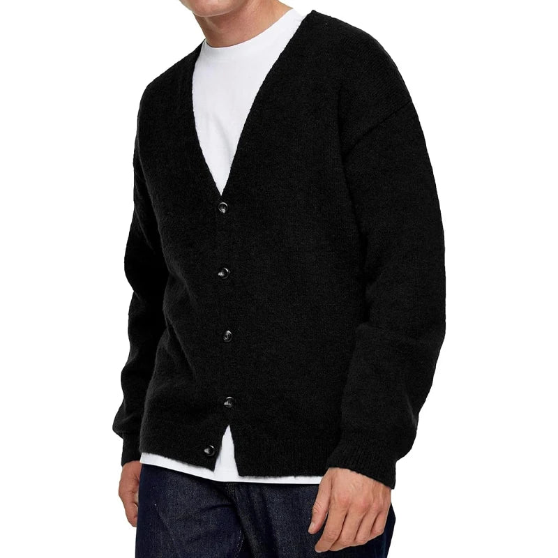 Men’s Button-Up V-Neck Cardigan – Relaxed Fit Lightweight Knit Jumper for Layering