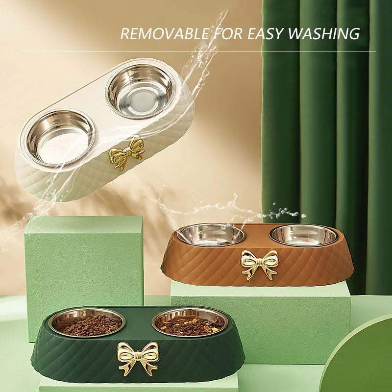 Double Pet Bowl with Stainless Steel Inserts