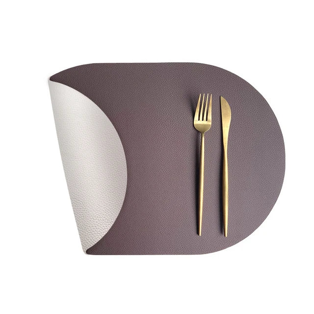 Hartwell Reversible Faux Leather Oval Table Mats – Double Sided Non Slip Washable Dining Placemats 4 Piece Set