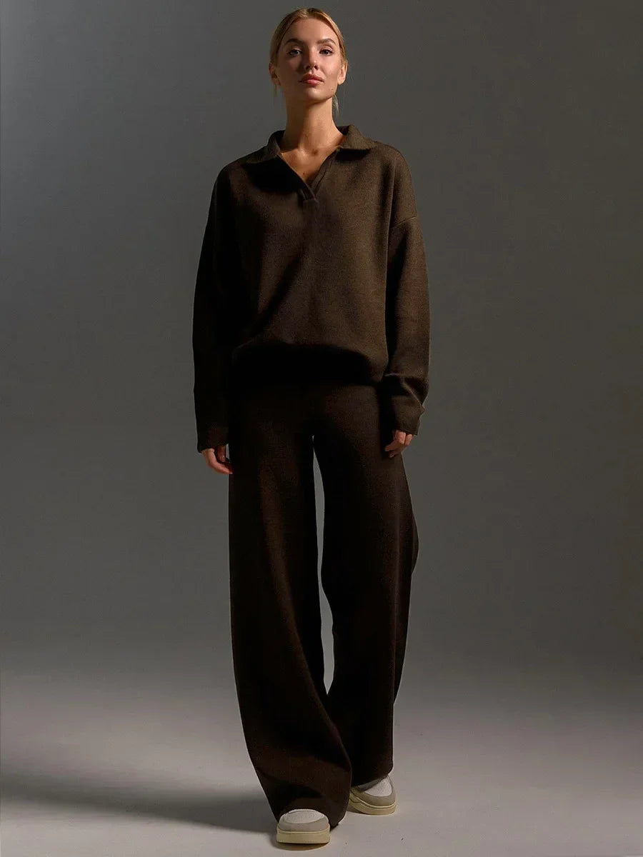 Serelina Relaxed Fit Knit Co-Ord Set – Wide Leg Jumper Lounge Set for Women