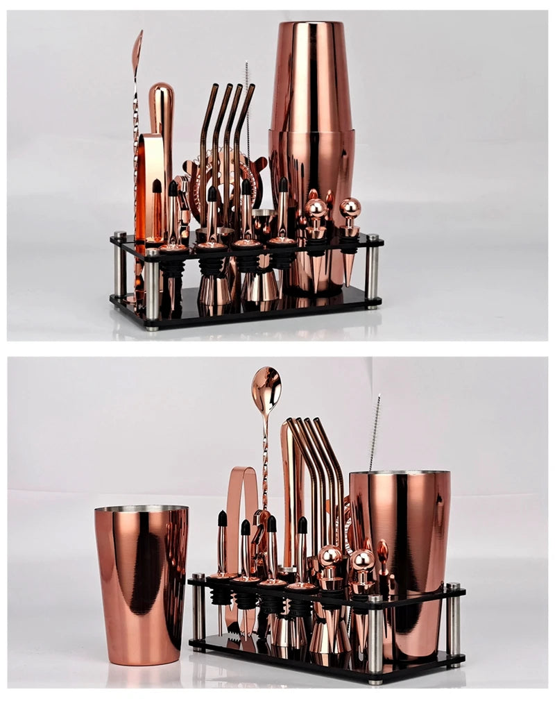 Cocktail Shaker 20-Piece Mixology Set with Display Stand – Stainless Steel Home Bar Accessories Kit