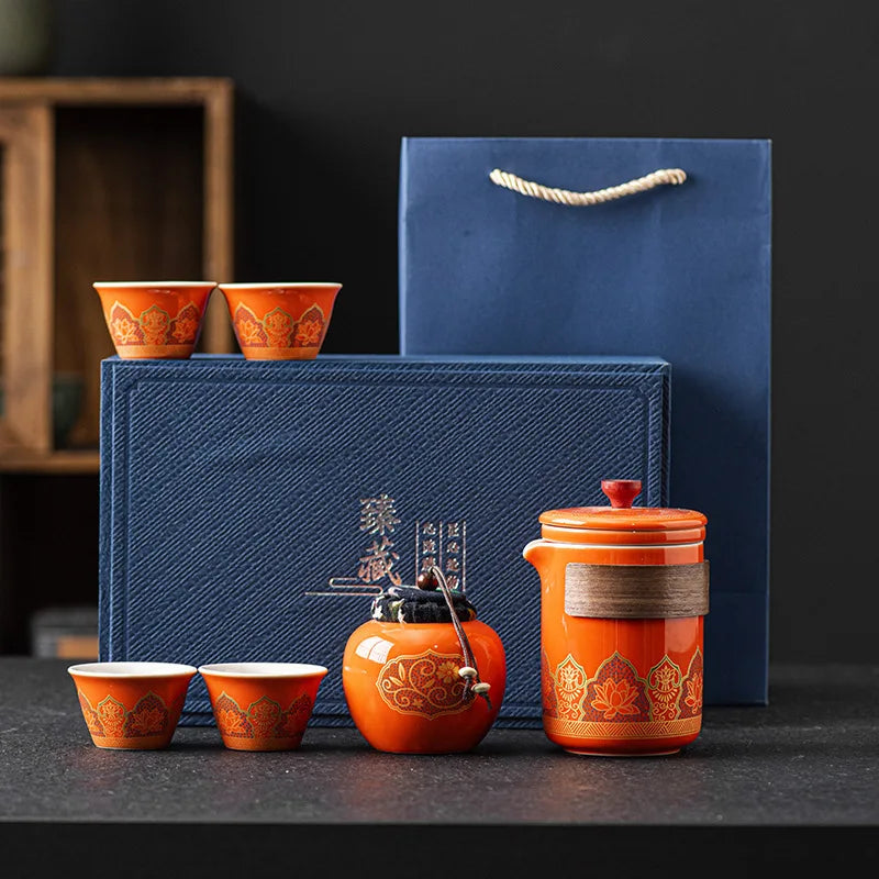 Traditional Ceramic Gongfu Tea Set with Portable Storage Box – 6 Piece Traditional Tea Ceremony Gift Set