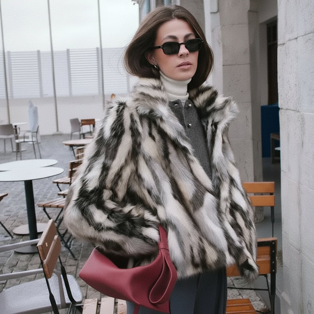 Novella Fur Faux Fur Zebra Print Coat – Statement Animal Print Faux Fur Jacket for Women