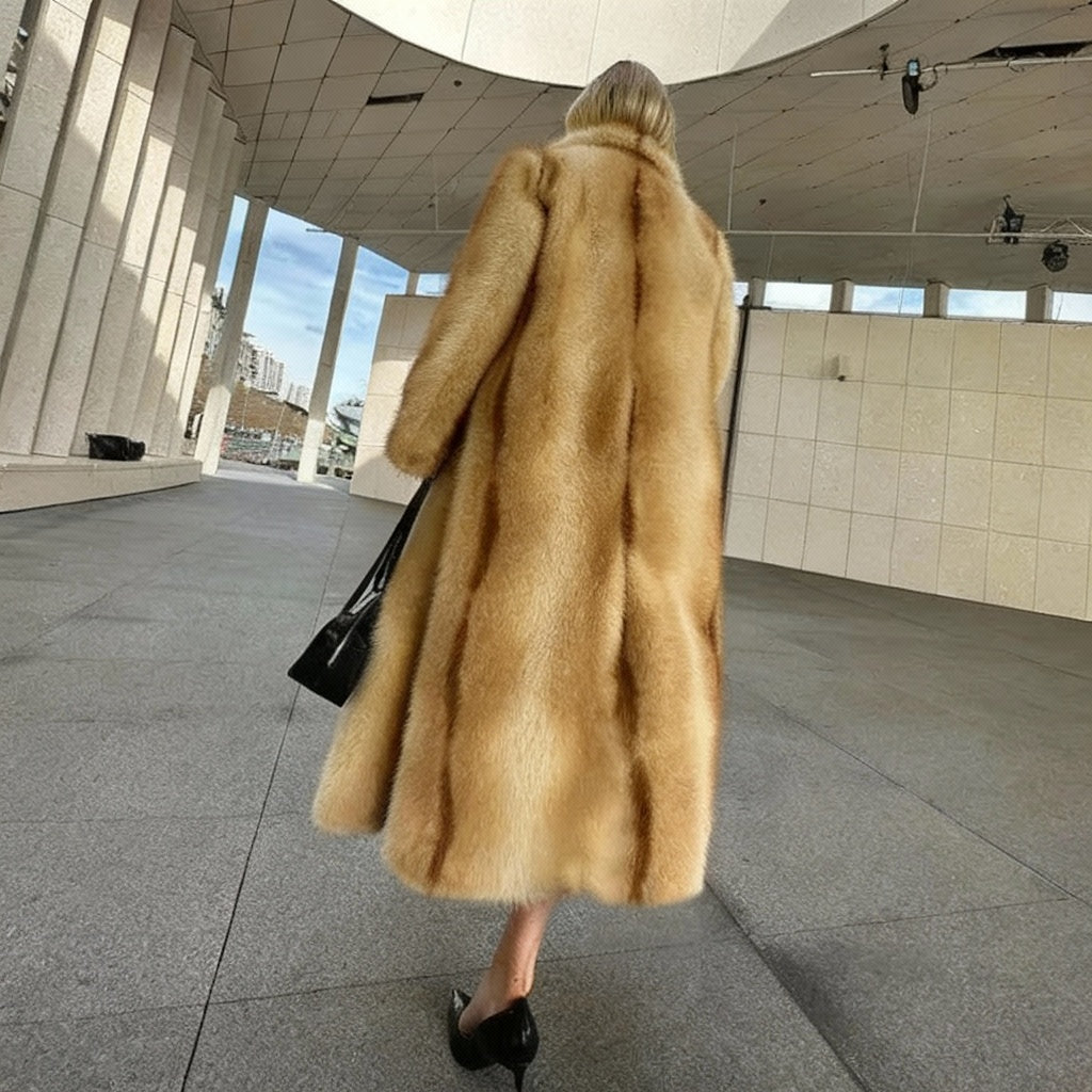 Luvienna Longline Plush Faux Fur Coat – Women’s Luxury Faux Mink Winter Coat for Daywear, Evening & Occasion Outfits