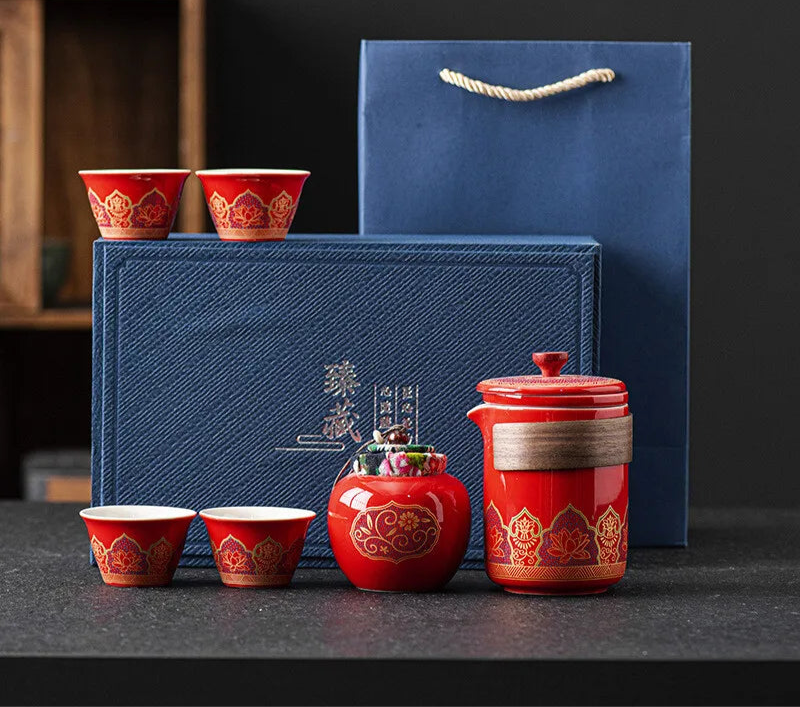 Traditional Ceramic Gongfu Tea Set with Portable Storage Box – 6 Piece Traditional Tea Ceremony Gift Set