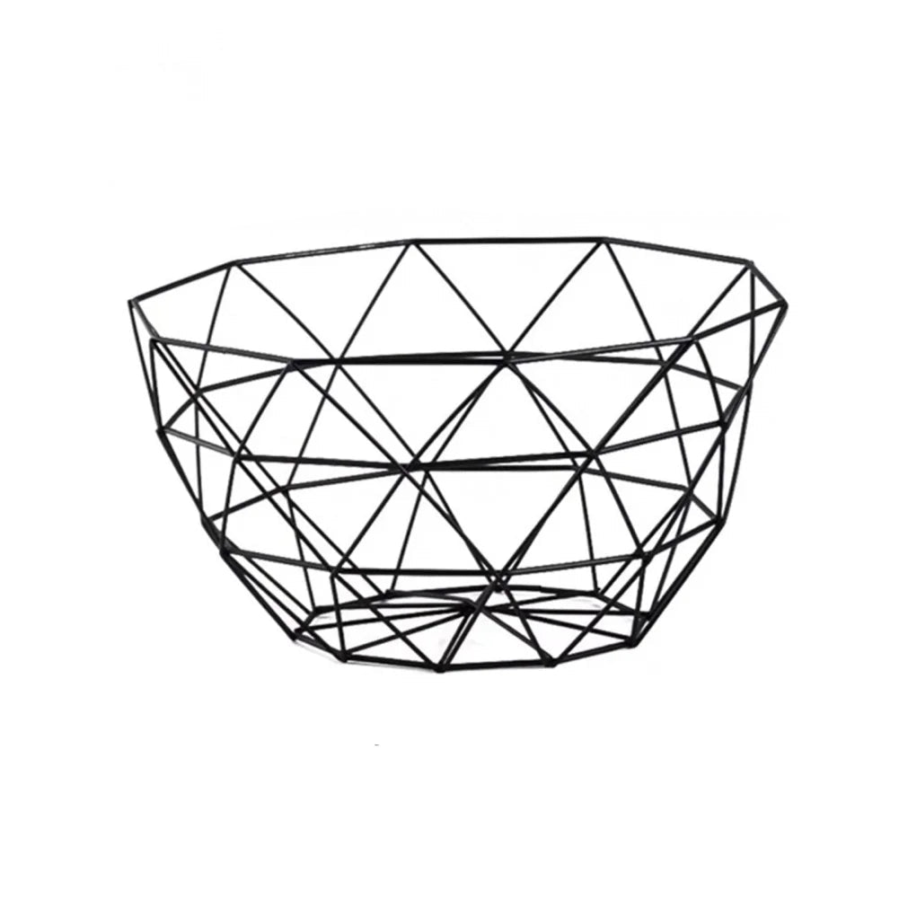 Black & Gold Metal Wire Fruit Basket – Modern Countertop Bowl for Kitchen & Dining Table