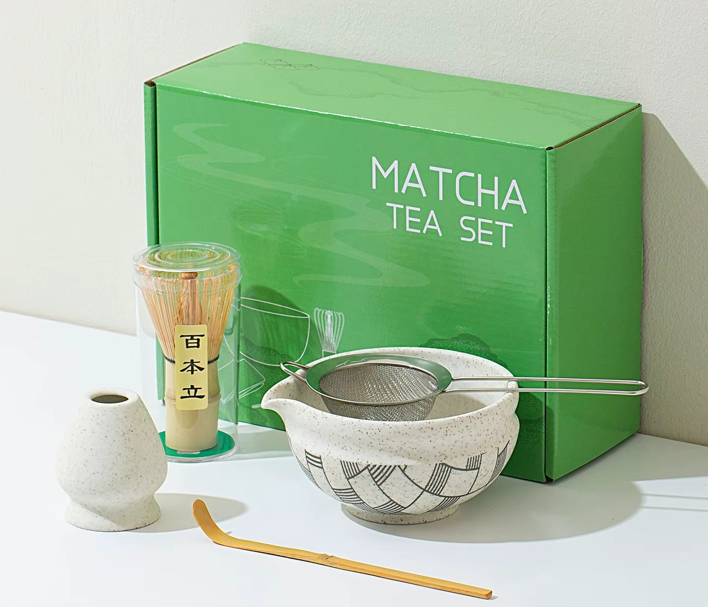 Yunari Japanese Matcha Tea Set – 5 Piece or 7 Piece Matcha Gift Set with Bamboo Whisk, Bowl and Sieve