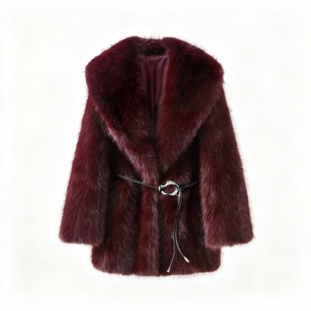 Marquelle Belted Plush Faux Fur Coat – Women’s Long Luxury Winter Jacket for Daywear and Evening Partywear