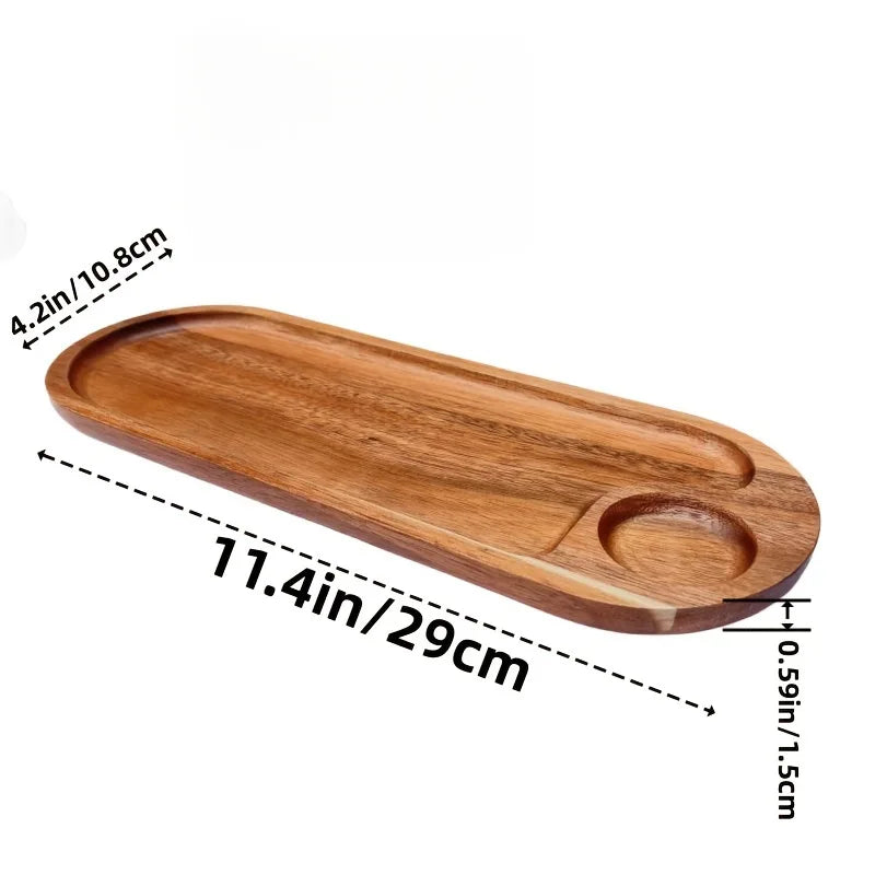 Acacia Wooden Serving Tray – Natural Solid Wood Snack & Food Platter for Coffee, Tea & Appetisers
