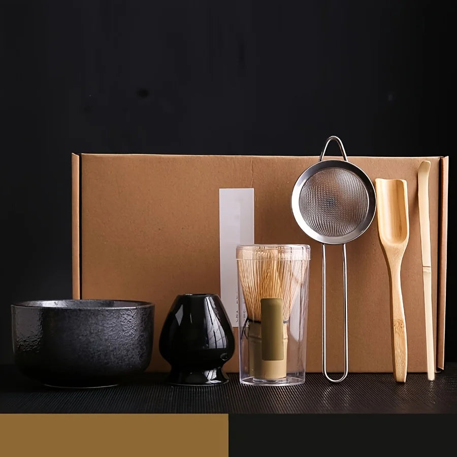 Japanese Style Matcha Tea Set – 6-Piece Matcha Whisk, Bowl, Scoop, Sifter & Accessories Kit for Traditional Matcha Making