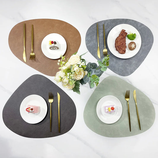 Nordic Style Dual Colour PU Leather Table Mats – 4 Piece Irregular Shape Dining Set