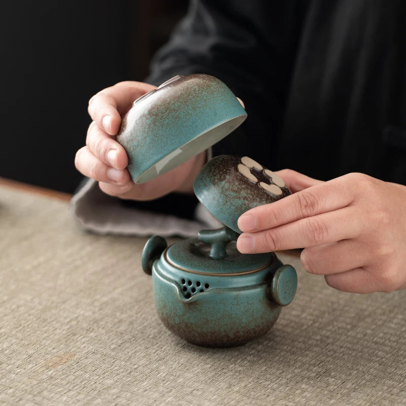 Mori Handmade Portable Tea Set – Ceramic Travel Tea Set with Teapot and Cups, Compact Tea Set with Case, Tea Gift Set
