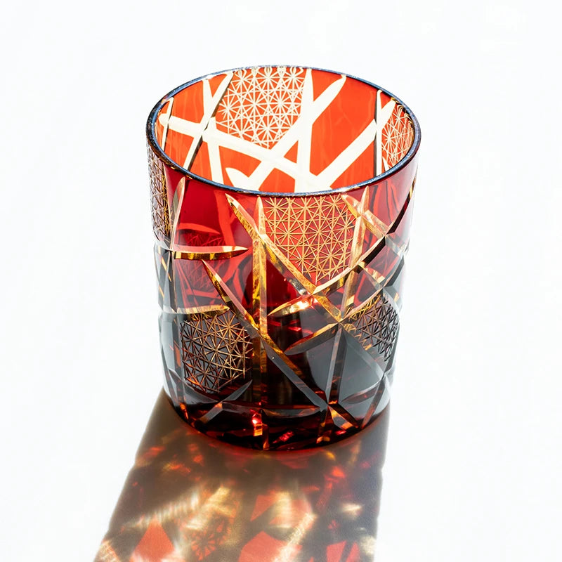 Edo Kiriko-Inspired Hand-Cut Whisky Tumbler – Japanese Crystal Glass Old Fashioned Cup 250ml Luxury Barware Gift