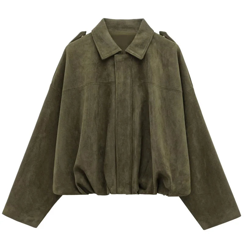 Sarvenna Faux Suede Balloon Bomber Jacket – Women’s Oversized Jacket in Black, Claret, Mocha & Khaki