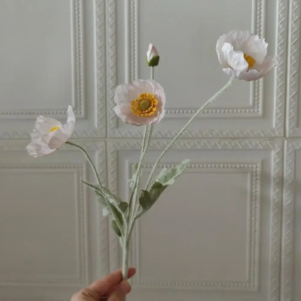 Meadow Poppy Stem Bundle – Silk Poppy Flower Stem with 3 Blooms and 1 Bud for Vase Arrangements and Home Styling