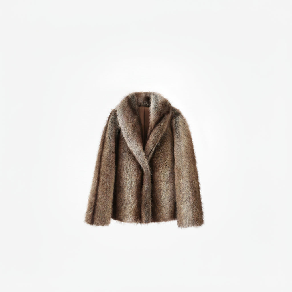 Marenza Long Plush Faux Fur Coat – Women’s Luxury Striped Faux Fox Jacket for Winter Daywear and Evening Partywear