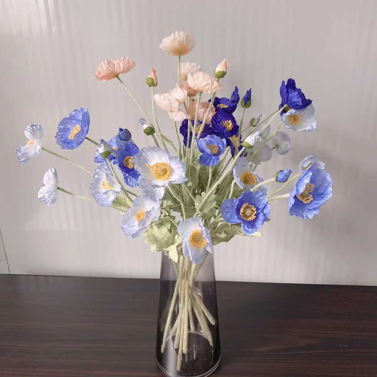 Meadow Poppy Stem Bundle – Silk Poppy Flower Stem with 3 Blooms and 1 Bud for Vase Arrangements and Home Styling