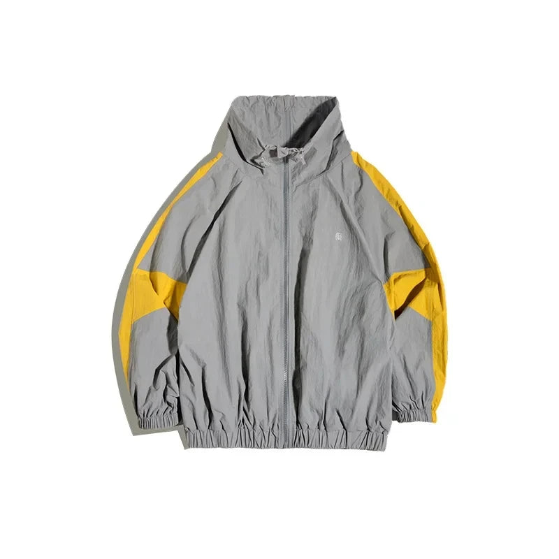 Brentham Men’s Dual Zip Utility Jacket – Lightweight Windbreaker with Contrast Panels and Stand Collar