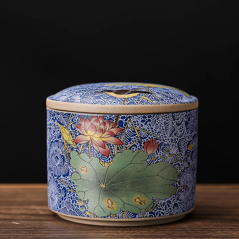 Meadow Ceramic Tea Caddy with Lid – Sealed Storage Jar