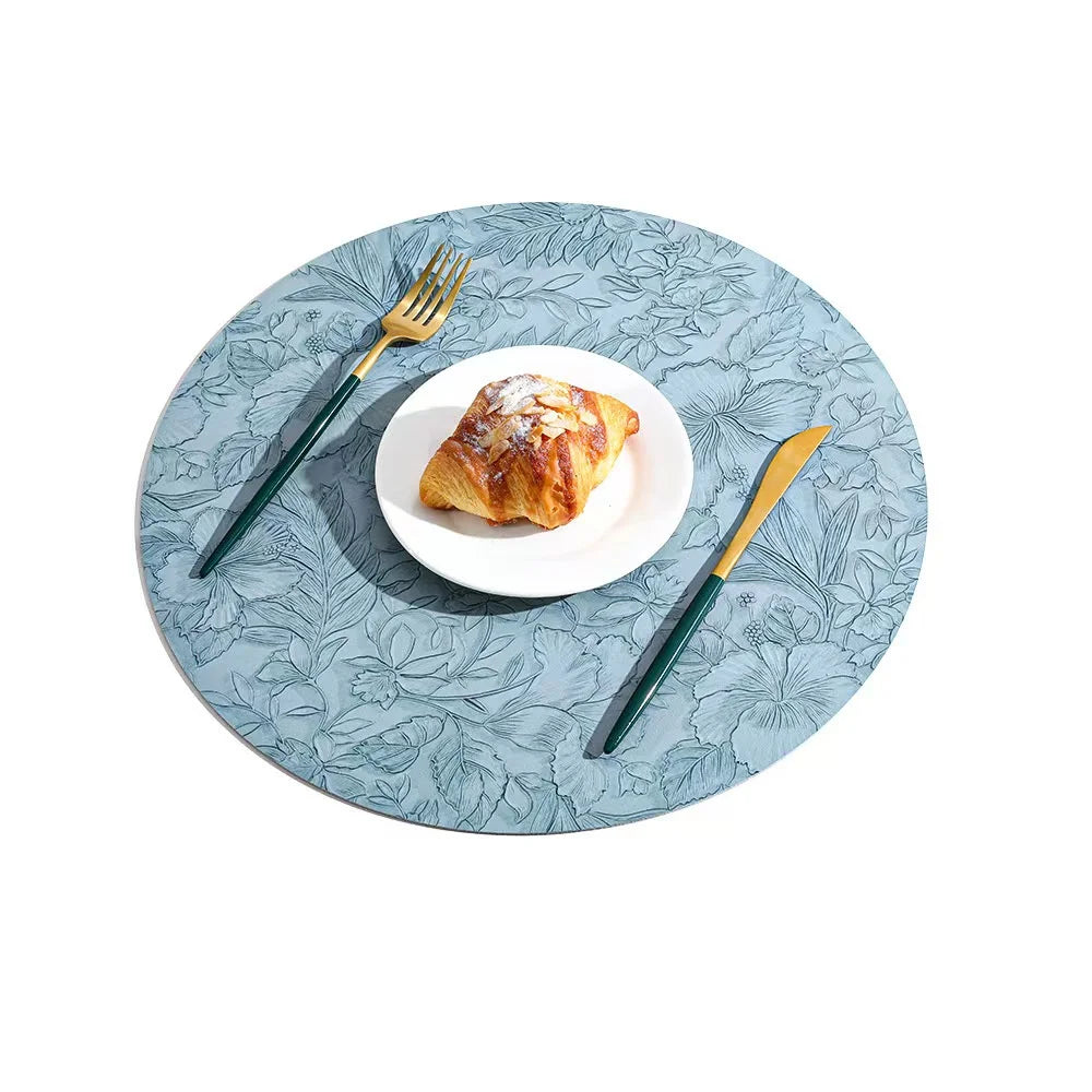 Botanical Round Dining Placemats – Faux Leather Floral Table Mats, Non Slip Wipe Clean Kitchen & Dining Table Mats