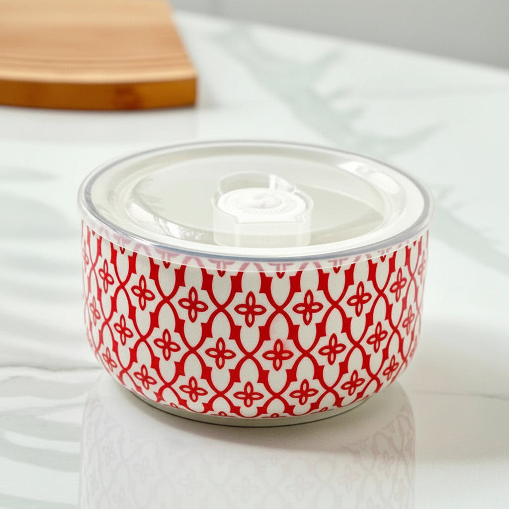 Mosaic Ceramic Storage Bowl with Lid – Floral Food Storage & Serving Bowl