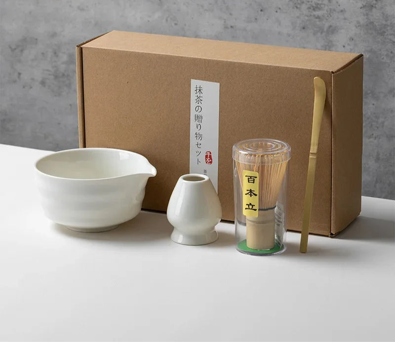 Matcha Tea Set with Ceramic Bowl & Bamboo Accessories – 4/5/6 Piece Traditional Japanese Matcha Kit in Sage Green