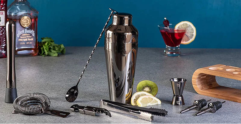 Cocktail Bar Set & Mixology Bartender Kit – 10 Piece Bar Tool Set with Stylish Bamboo Stand