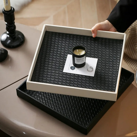 Modern Leather Square Storage Tray – Decorative Home Décor Organiser for Coffee Table, Desk & Dressing Table