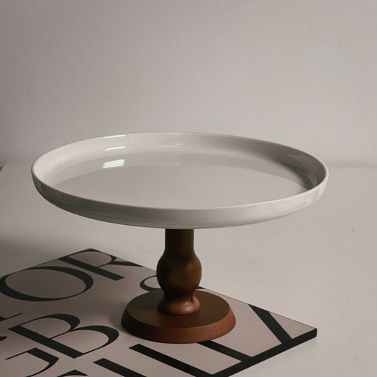 Tavola Ceramic Cake Stand with Wooden Base
