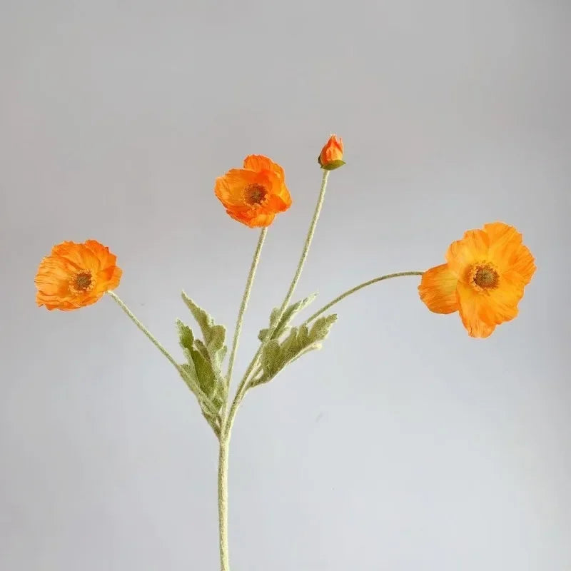 Meadow Poppy Stem Bundle – Silk Poppy Flower Stem with 3 Blooms and 1 Bud for Vase Arrangements and Home Styling