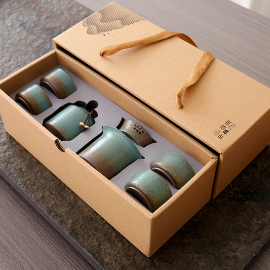 Japanese Style Ceramic Teapot Gift Set – 7 Piece Tea Set with Teapot and Cups in Gift Box