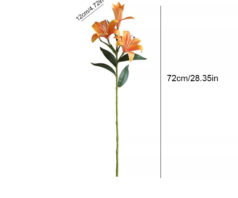 Liliara Lily Stem – Faux Lily Flower Branch with 3 Heads for Vase Styling, Wedding Flowers and Home Décor